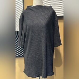 NWT Halogen Nordstrom Women's Black Mock Neck Textured Short Sleeve Top~3X